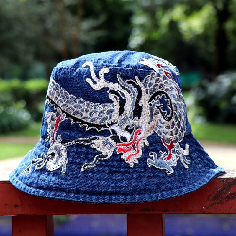 Fashionable Ethnic Style Embroidered Denim Bucket Hat-consonak