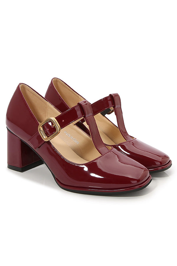 Square Toe Mary Jane Block Heel Retro High Heels-consonak