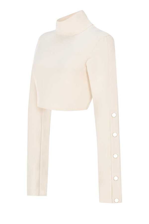 Leia High Neck Button Bell Sleeve Top and Cutout Waist Metal Pocketed Flare Pants Set-consonak