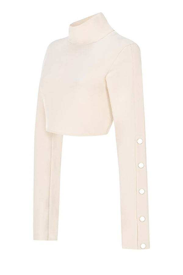 Leia High Neck Button Bell Sleeve Top and Cutout Waist Metal Pocketed Flare Pants Set-consonak