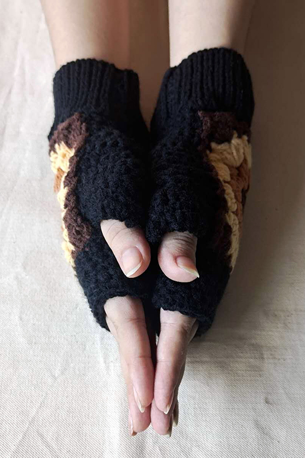 Knitted Sunflower Warm Half Finger Wool Gloves-consonak