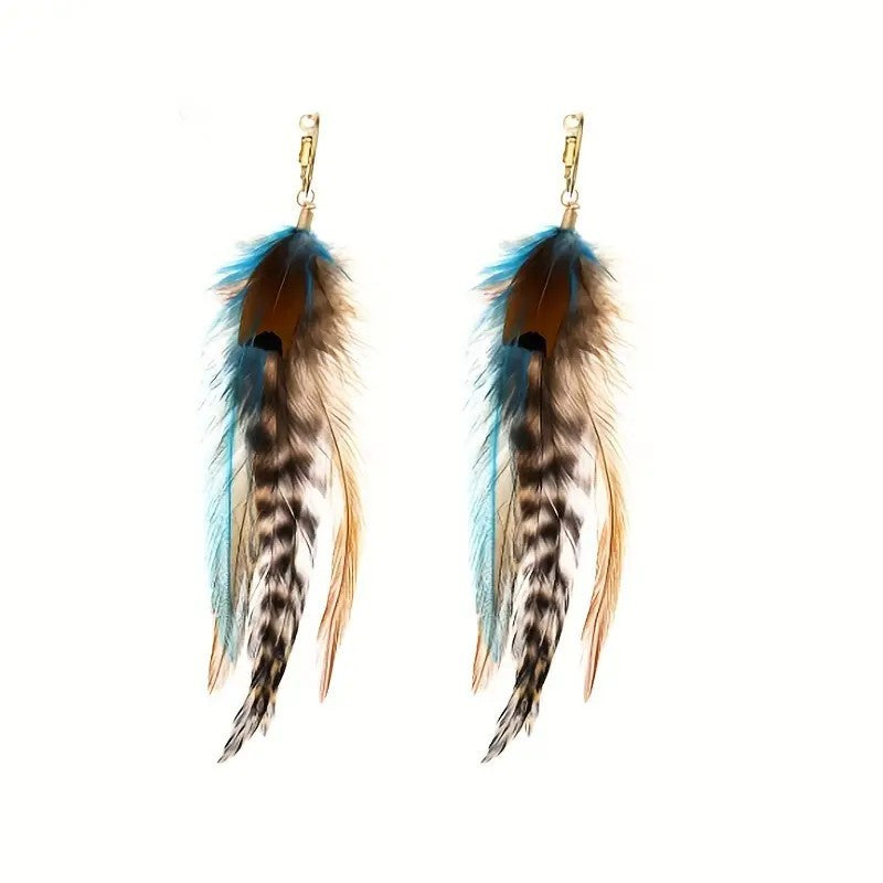 Boho Vintage Colorful Feather Tassel Dangle Drop Earrings | Consonak