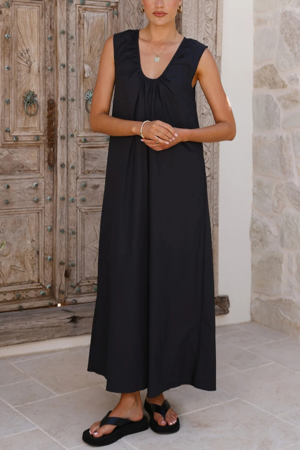 Solid Color Loose Sleeveless Casual Vacation Maxi Dress-consonak