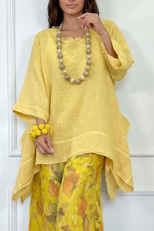 Sienna Asymmetric Linen-Look Resort Set in Sunshine Yellow-Consonak