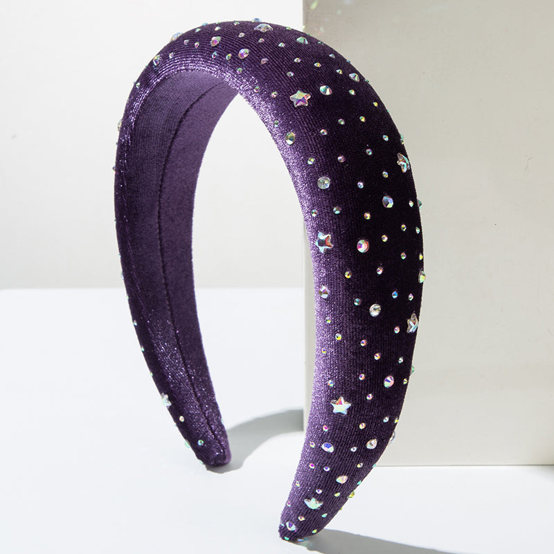 Vintage Velvet Inlaid with Colorful Rhinestones Headband-consonak