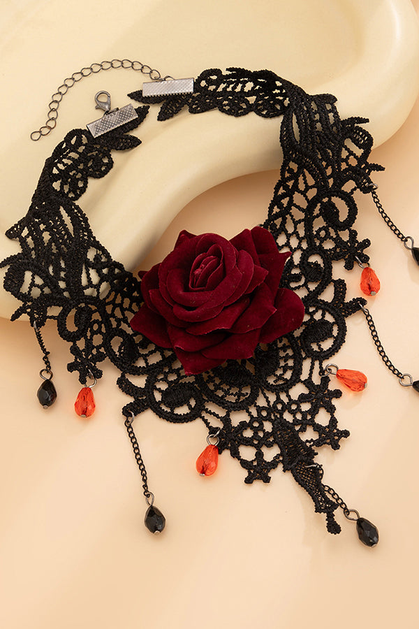 Halloween Vintage Rose Lace Drop Pendant Necklace | Consonak