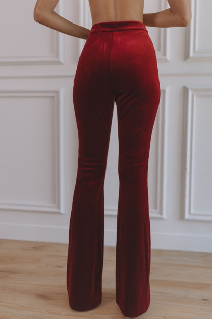 Delicate Daze Velvet High Rise Elastic Waist Flare Pants-consonak