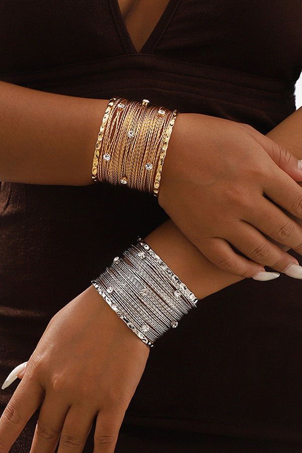 Sweet and Cool Punk Style Wide Metal Brushed Line Open Bracelet | Consonak