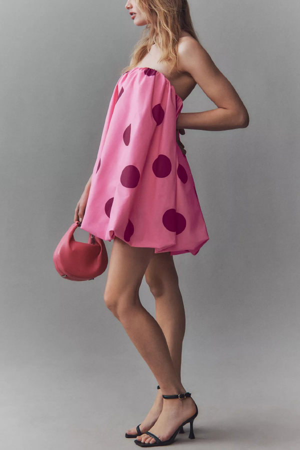 Fashionable Polka Dot Print Off-shoulder Sleeveless Loose Mini Dress-consonak