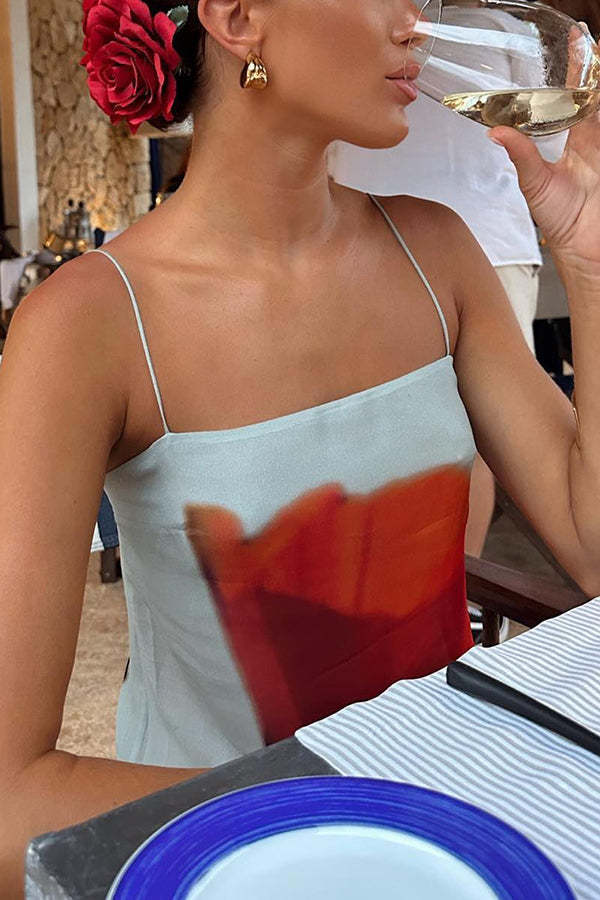 Passionate wine glass flower abstract tulip print H-shaped casual long dress-consonak