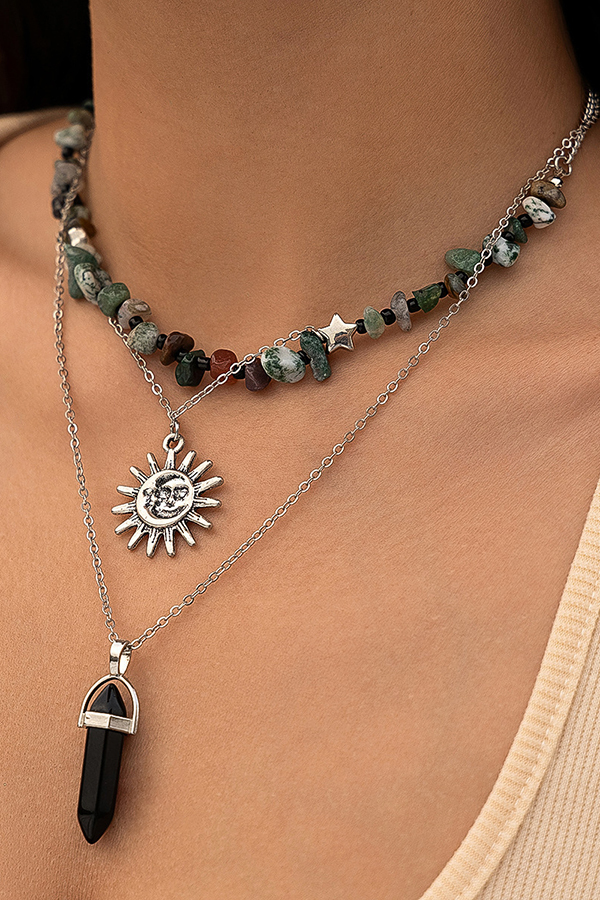 Ethnic Style Stacked Gravel Beaded Necklace-consonak