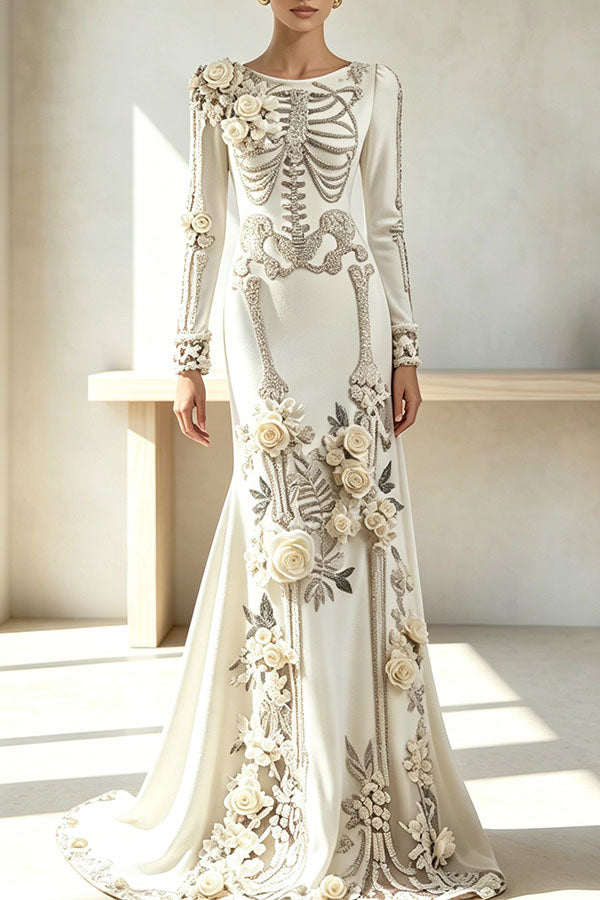 Luxury skull embroidered velvet dress-Consonak