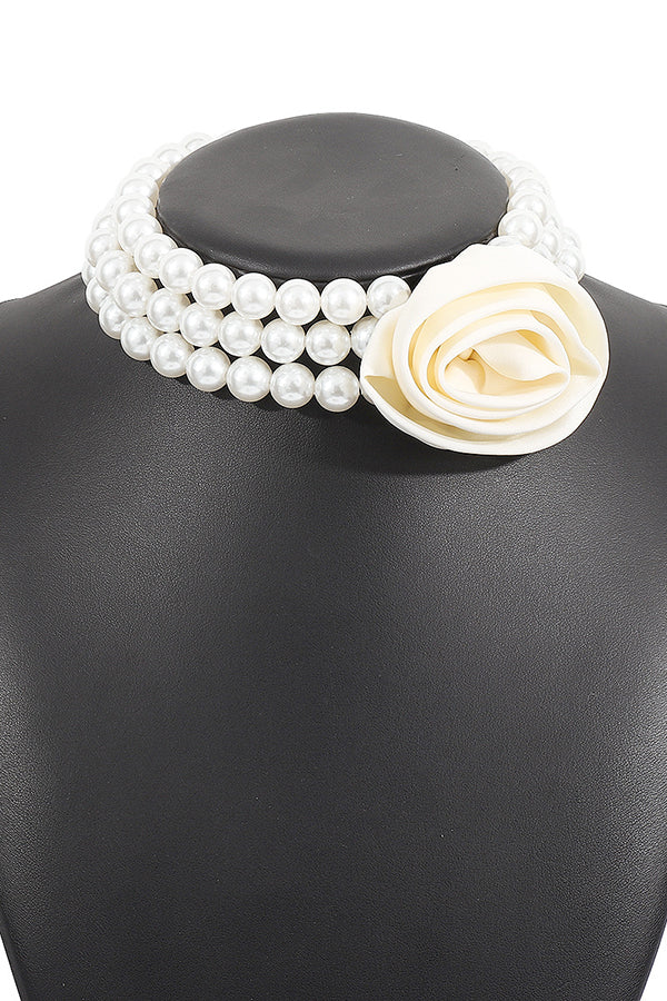 Retro Romantic Hepburn Style Pearl Rose Necklace-consonak