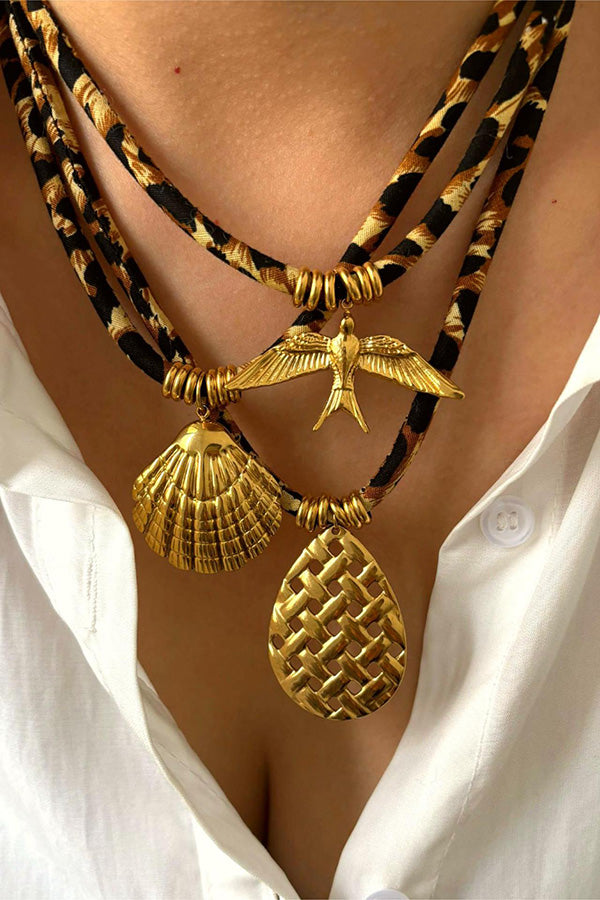 Leopard Print Velvet Rope Design Stainless Steel Necklace | Consonak