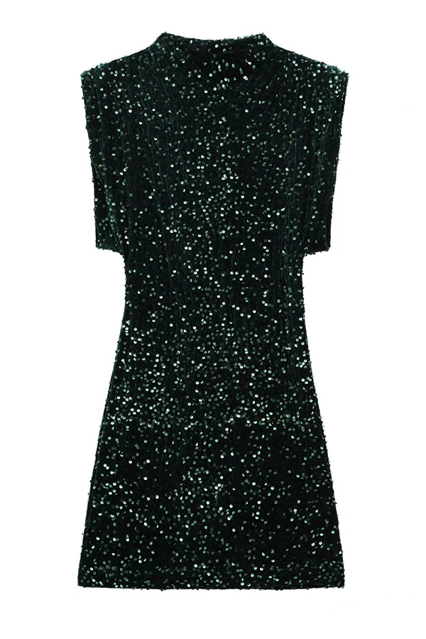 Fashionable Sequined Round Neck Sleeveless Slim-fit Mini Dress-consonak