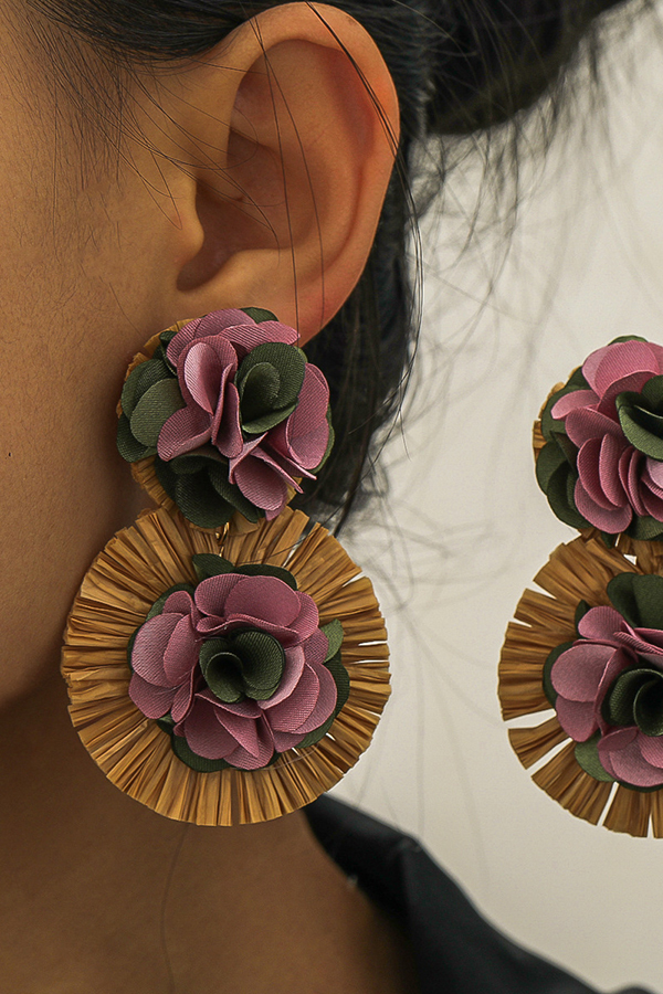 Bohemian Resort Style Fabric Flower Earrings-consonak