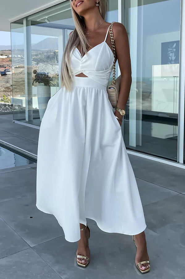 Florida Keys Cutie Pocketed Cutout Slit Midi Dress-consonak