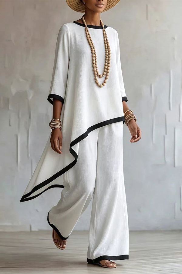 Minimalist Asymmetric Tunic & Wide-Leg Trouser Set-Consonak
