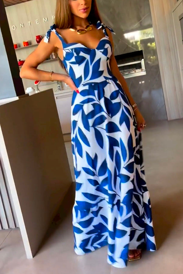 High Waisted Strappy Floral Print Halter Panel Maxi Dress-consonak