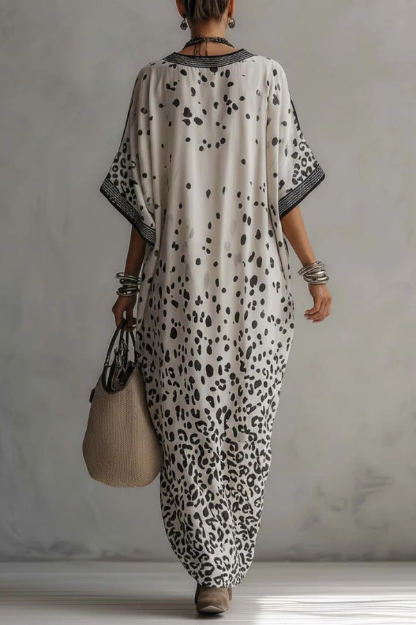 Unique Print V-Neck Half Sleeve Loose Casual Maxi Dress