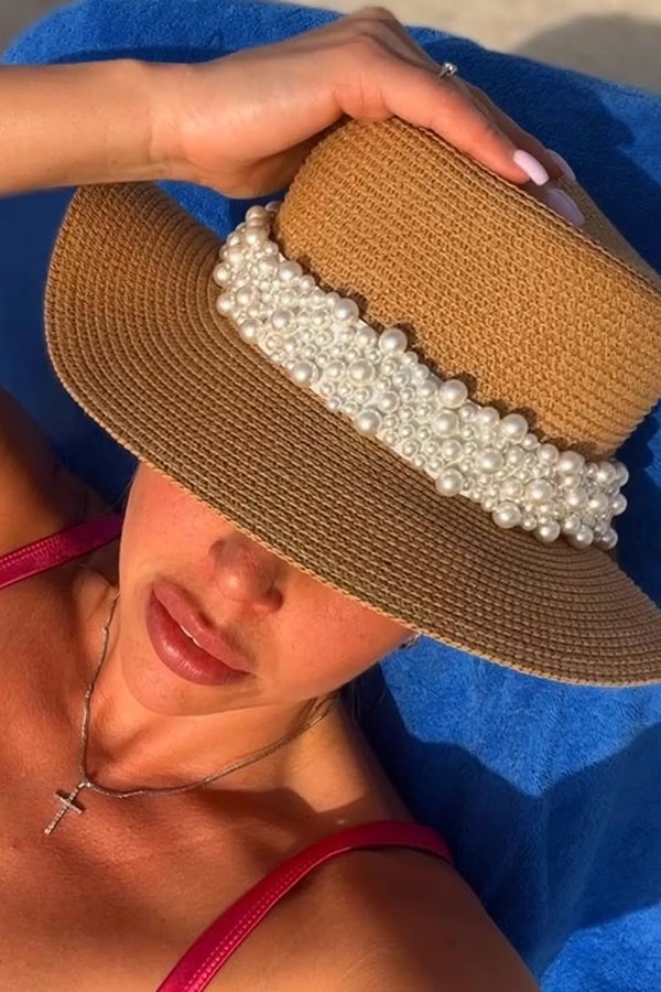 Pearl Embellished Beach Hat-consonak