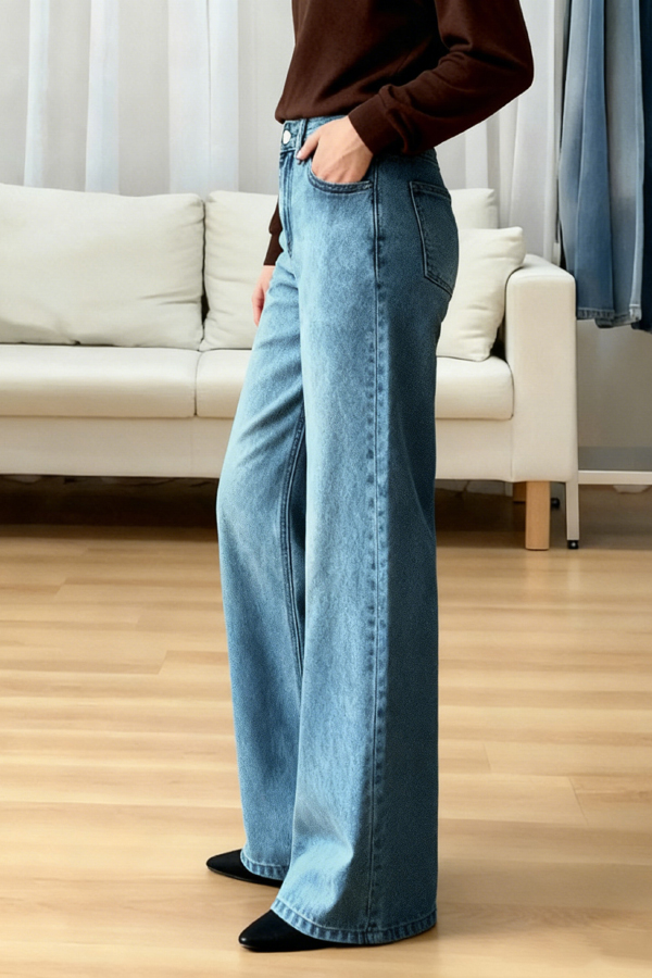 Stylish Casual Loose Pockets Straight-leg Wide-leg Jeans-consonak