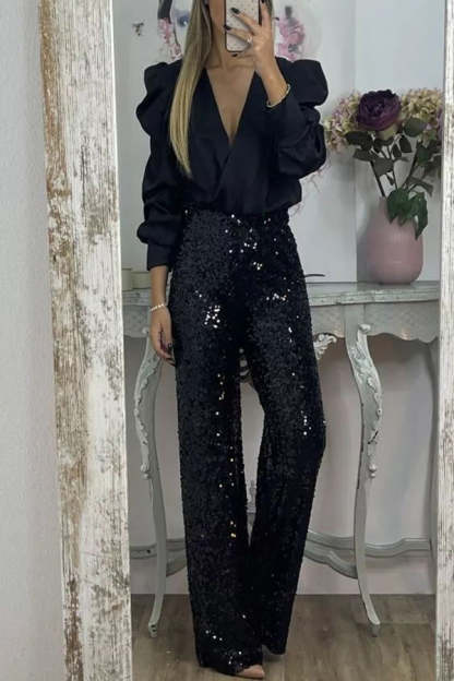 Perfectly Adored Satin Crossover Neckline Puff Sleeve Blouse-consonak