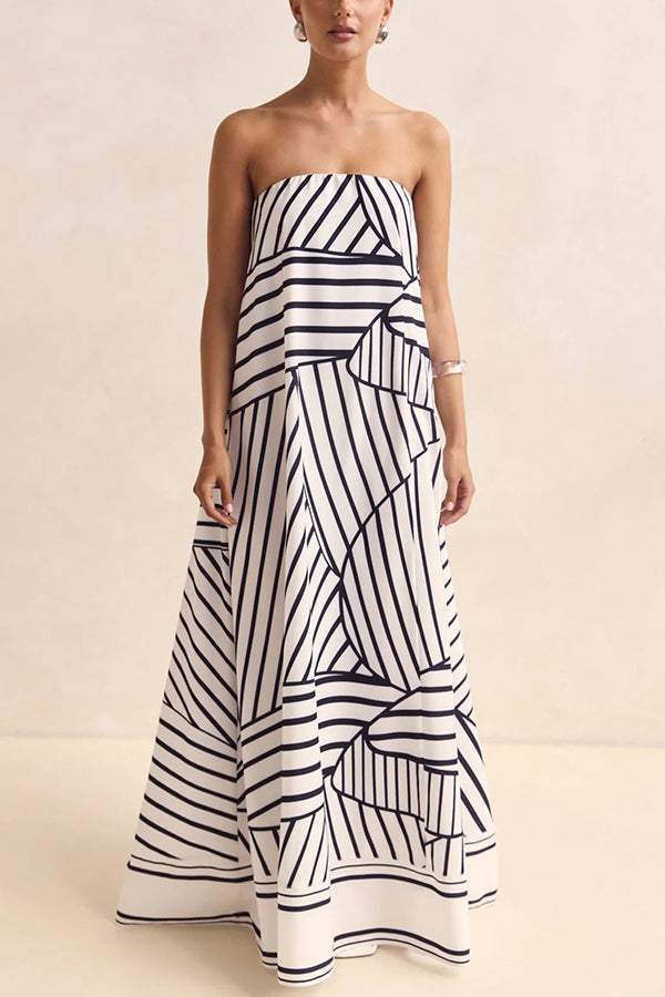 Unique Print Sexy Tube Top Back Zipper Loose Maxi Dress-consonak