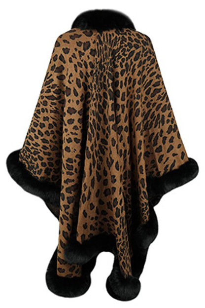 Leopard Print Fashionable Raw Edge Shawl Cape Cardigan-consonak