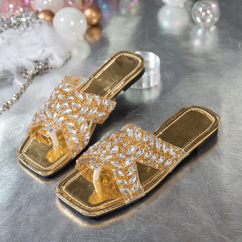 Fashion Rhinestone Wear outside Flat Sandals-consonak