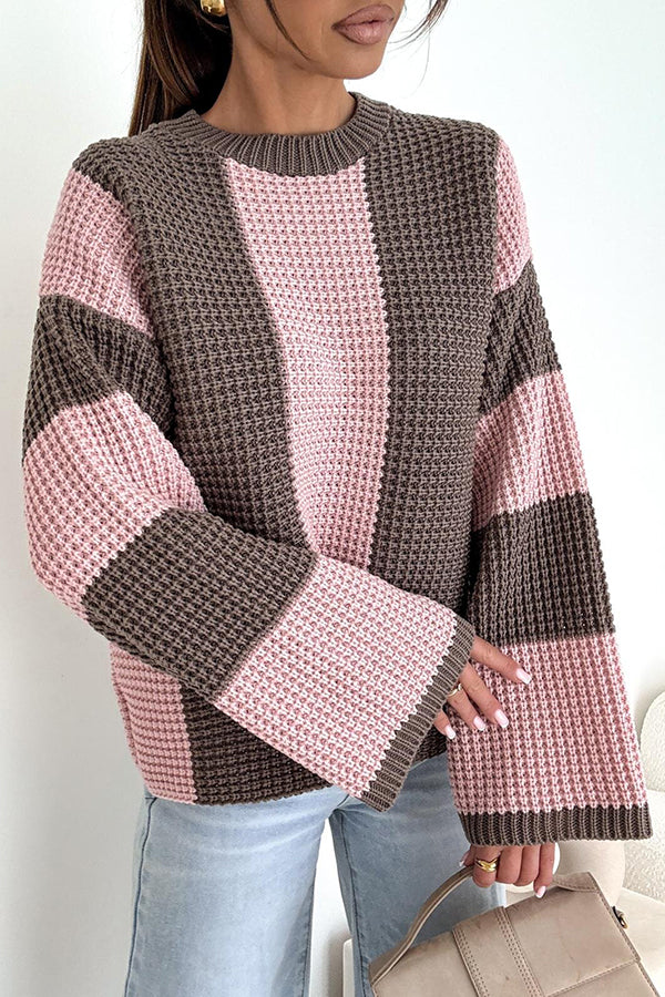 Fashionable Colorblock Loose Long-sleeved Casual Knitted Sweater-consonak