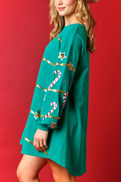 Christmas Candy Sequin Loose Long Sleeve Casual Mini Dress-consonak