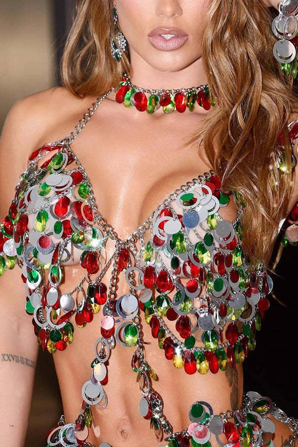 Colorful Sequined Rhinestone Top and Skirt Sets-consonak