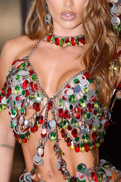 Colorful Sequined Rhinestone Top and Skirt Sets-consonak