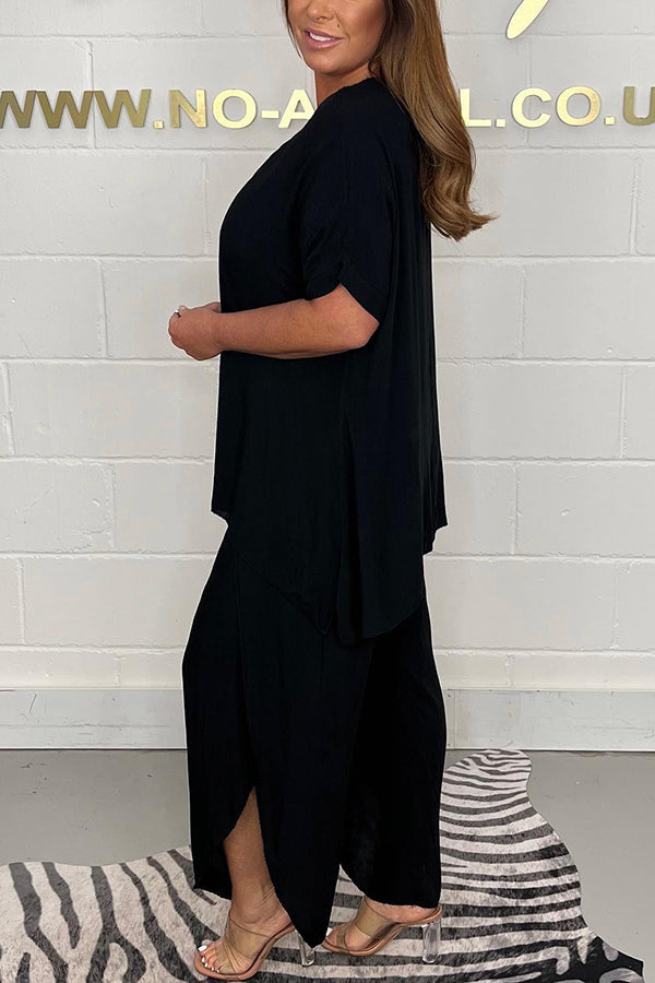 Greyson Flowy Loose Blouse and Elastic Waist Slit Pants Set-consonak