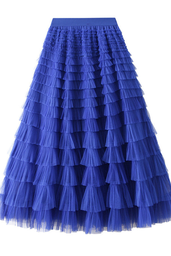 Be Your Own City Queen Tiered Elastic Waist Tulle Maxi Skirt-consonak