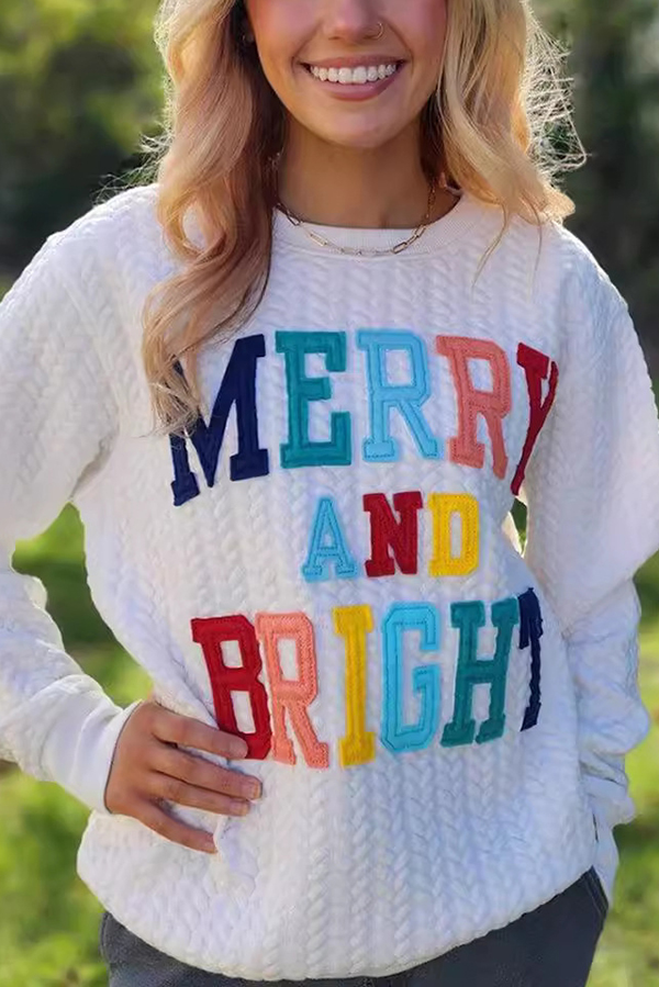 Christmas Letter Print Loose Casual Long-sleeved Sweatshirt-consonak