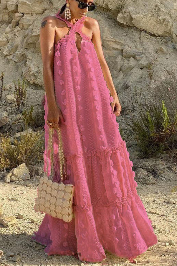 Sweet By The Sea Flower Decor Halter Party Maxi Dress | Consonak