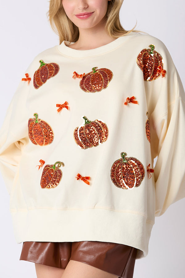 Halloween Colorful Pumpkin Embroidered Loose Casual Sweatshirt-consonak