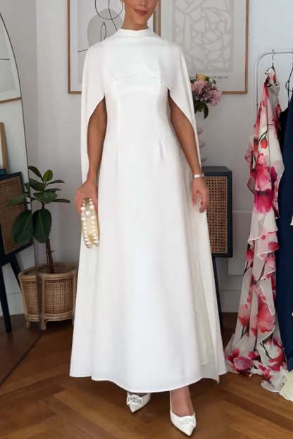 Tailored Dramatic High Neck Cape Detail Gown Maxi Dress