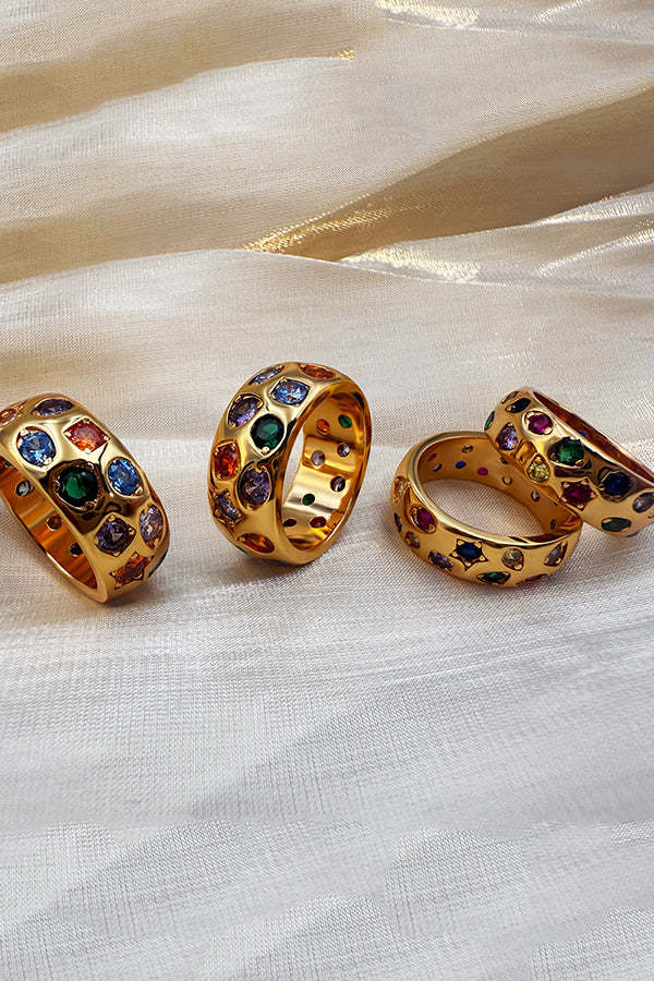 Multicolor Diamond-studded Stainless Steel Ring-consonak