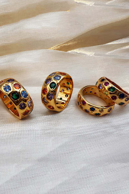 Multicolor Diamond-studded Stainless Steel Ring-consonak