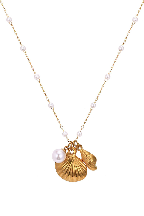 Ocean Series Pearl Accessories Starfish and Conch Shell Necklace-consonak