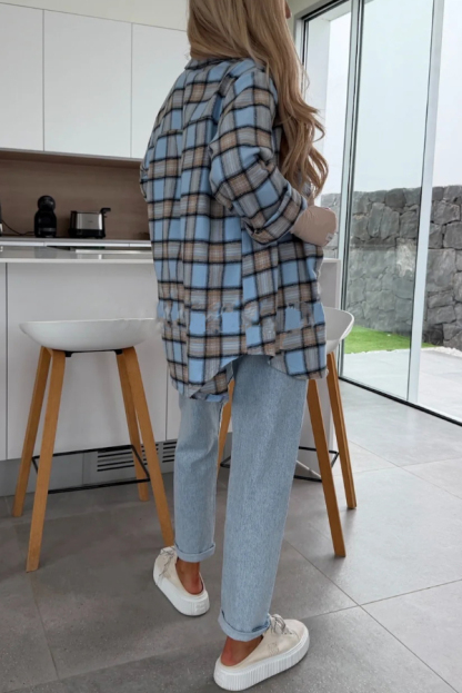 Love of Mine Plaid Print Long Sleeve Oversized Blouse-consonak
