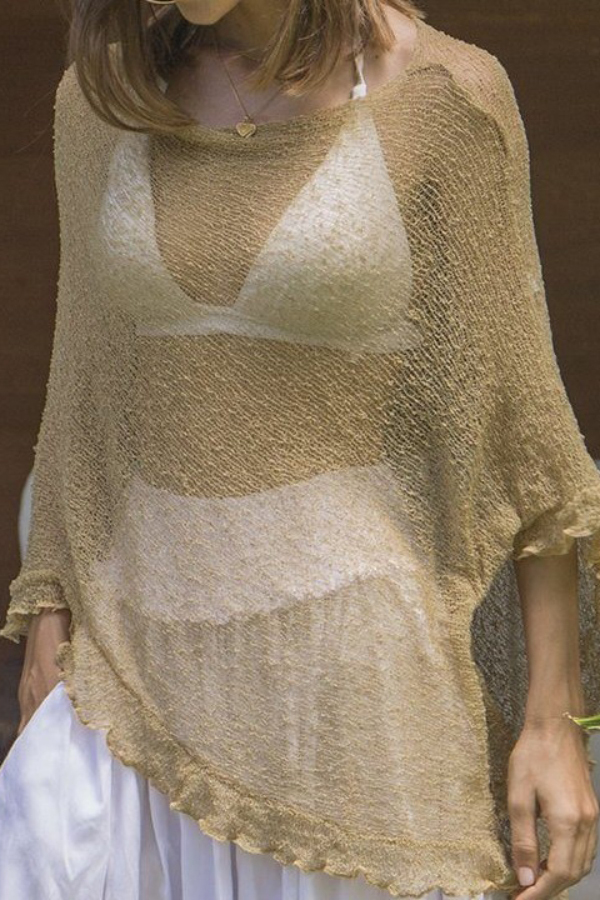 Solid Color Loose-fitting See-through Irregular Casual Cover-up-consonak