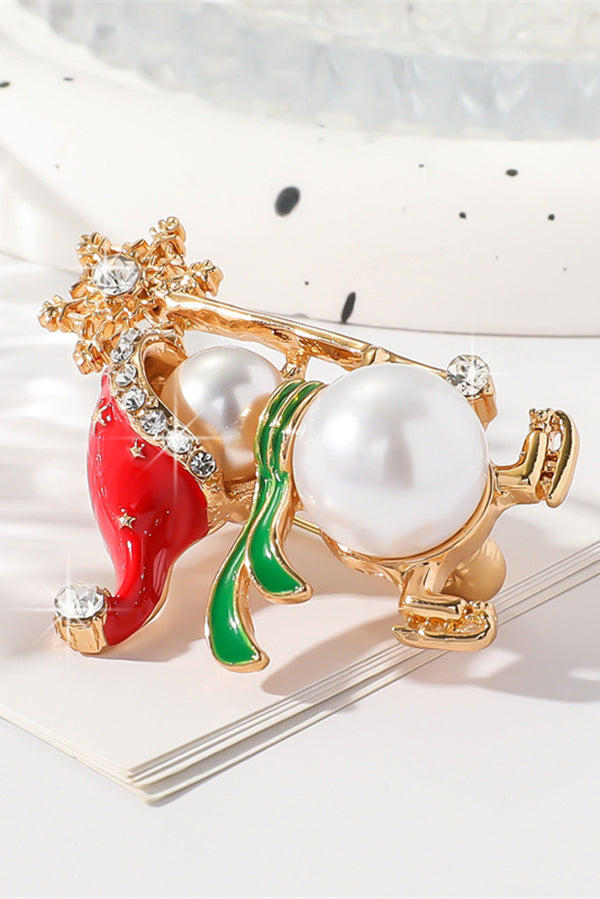 Christmas Snowman Diamond Pearl Ski Brooch | Consonak