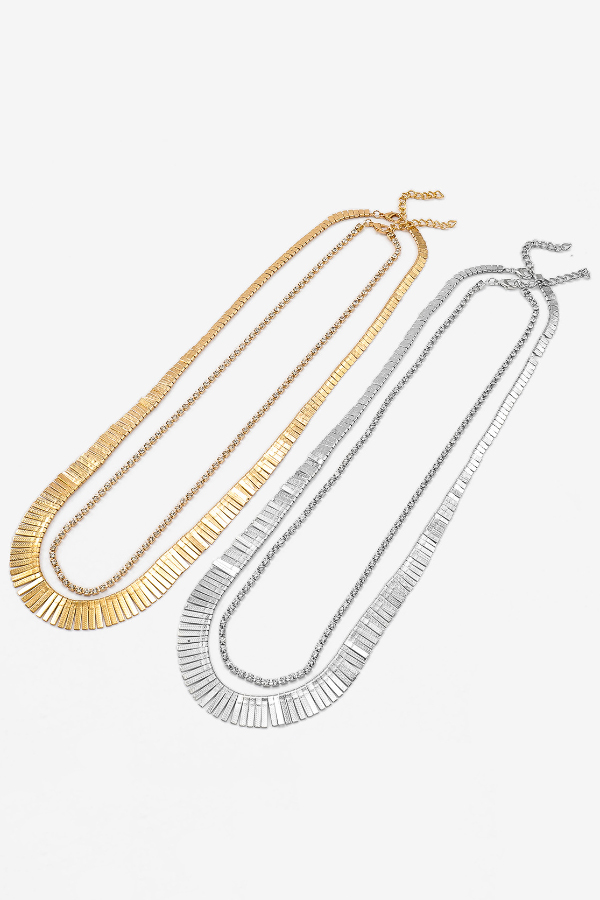 Fashionable Multi-layered Metal Necklace with Full Diamonds-consonak
