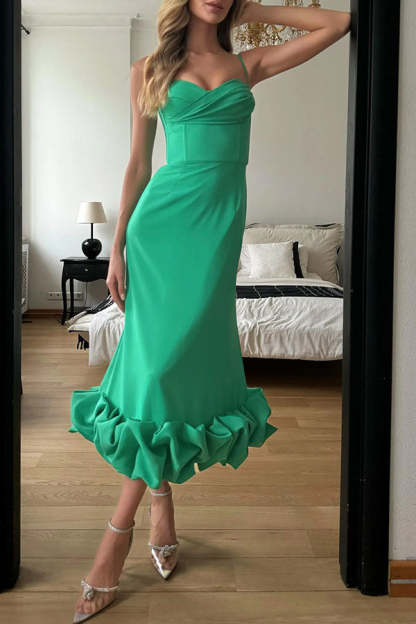 Dreamy and Romantic Ruched Bust Cloud Shape Hem Slip Midi Dress-consonak