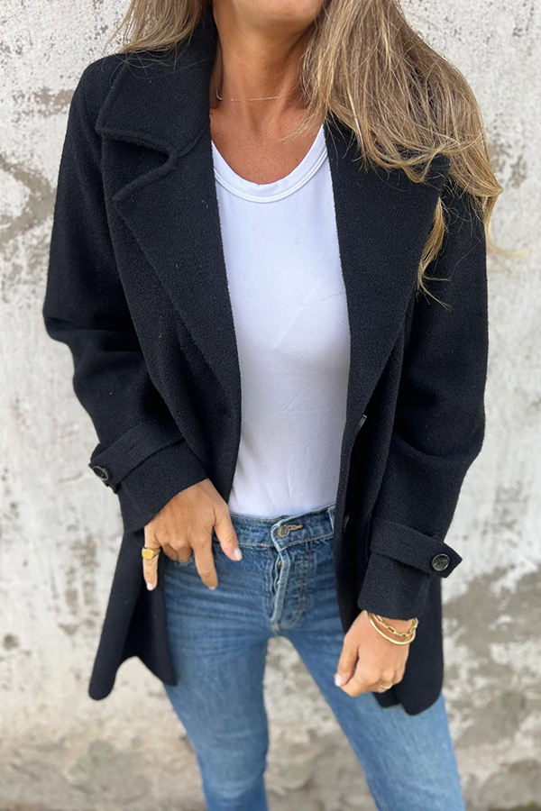 Solid Color Casual Lapel Long Sleeve Loose Woolen Jacket-consonak