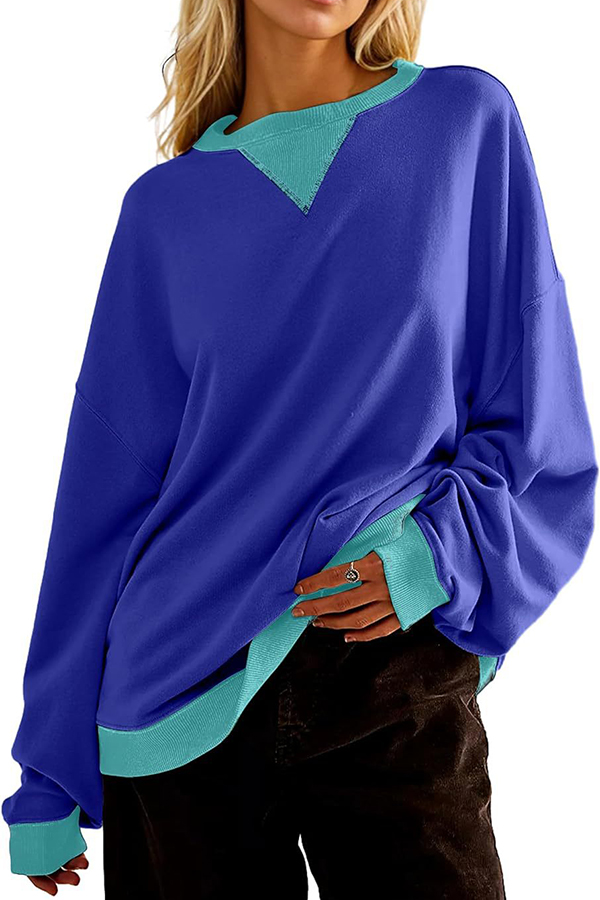 Fashionable Contrasting Color Loose Long-sleeved Casual Sweatshirt-consonak